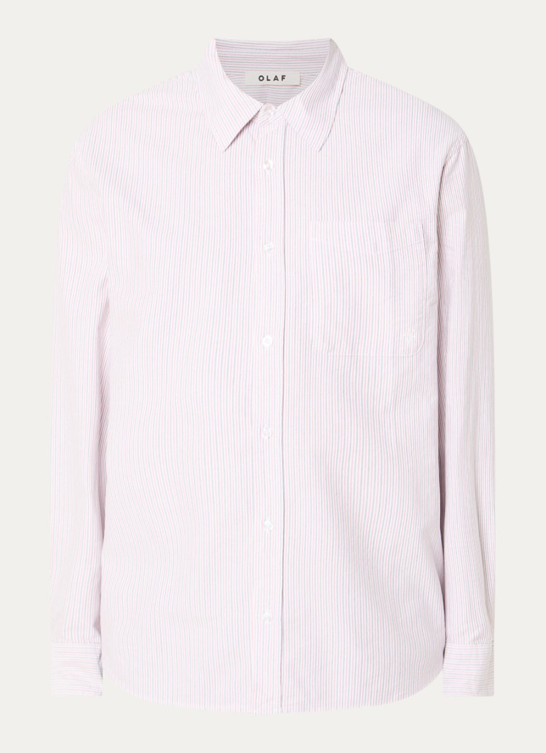 OLAF Heren Regular fit overhemd met streepprint en borstzak in de kleur Rood, maat: M
