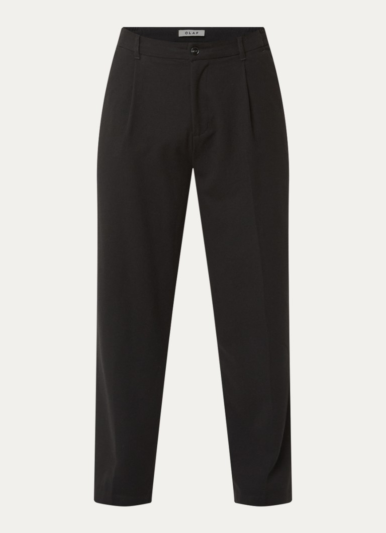 OLAF Heren Straight fit pantalon in wolblend met steekzakken in de kleur Zwart, maat: M