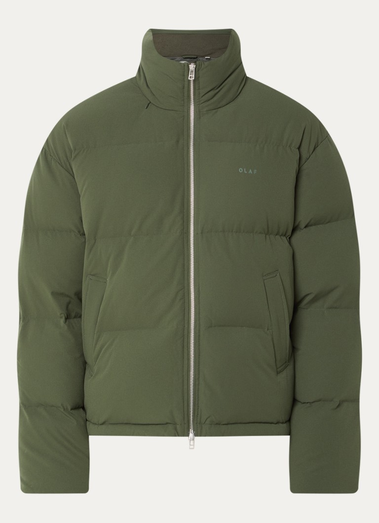 OLAF Heren Puffer jack met opbergbare capuchon en logo in de kleur Donkergroen, maat: XL