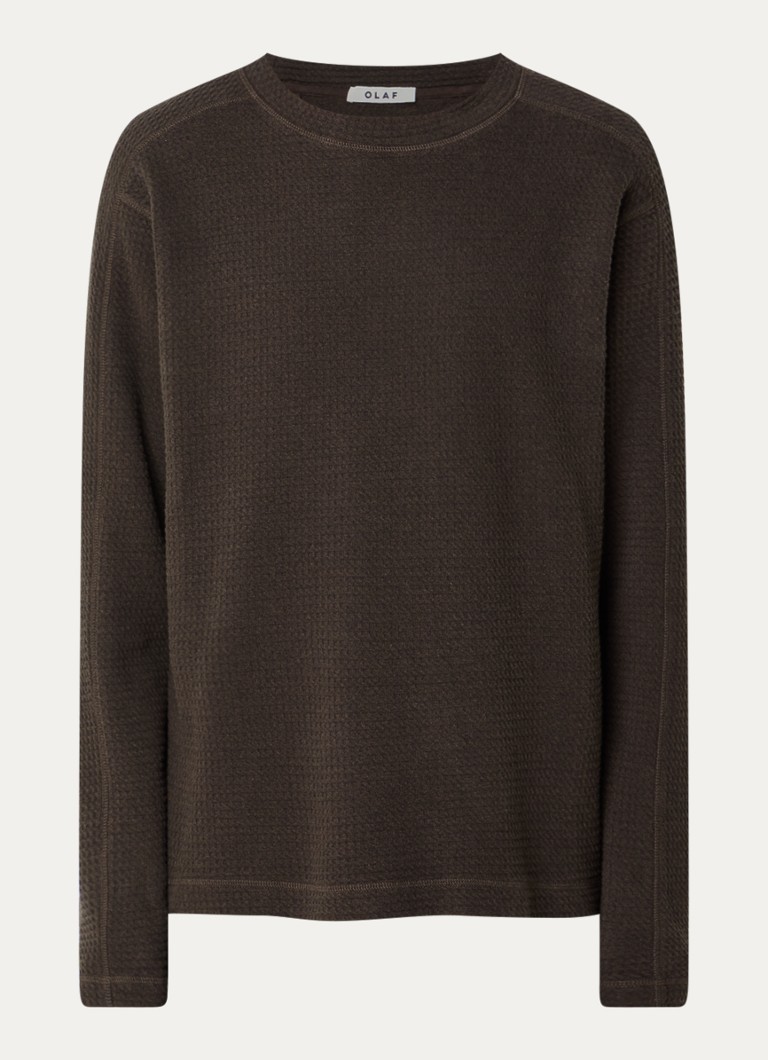 OLAF Heren Waffle pullover met structuur in de kleur Donkerbruin, maat: XS