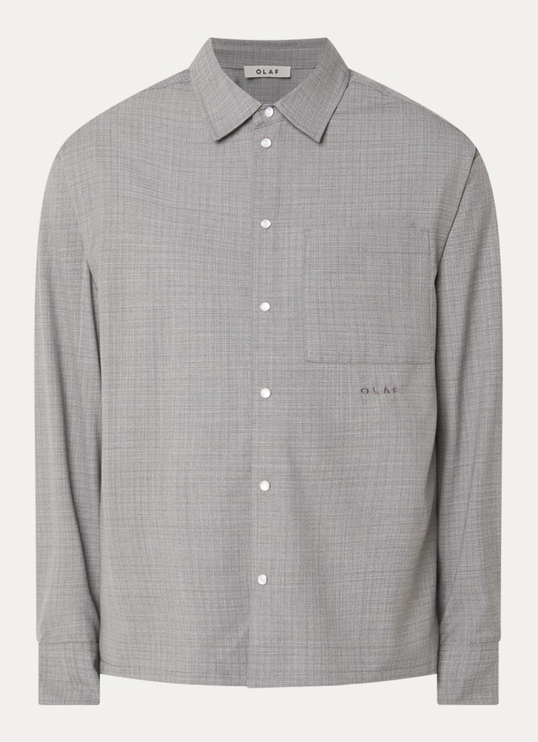 OLAF Heren Overshirt met borstzak en logo in de kleur Grijs, maat: L