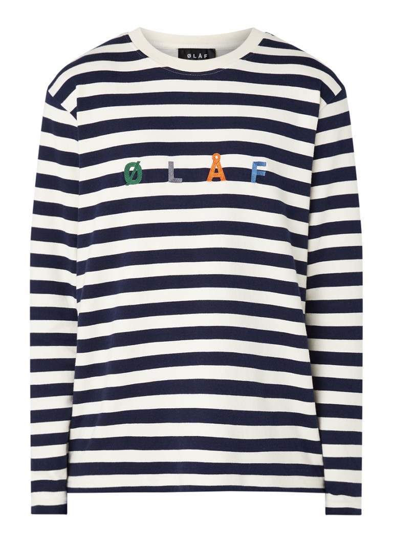 OLAF Heren Longsleeve met streepprint en logoborduring in de kleur Wit, maat: L