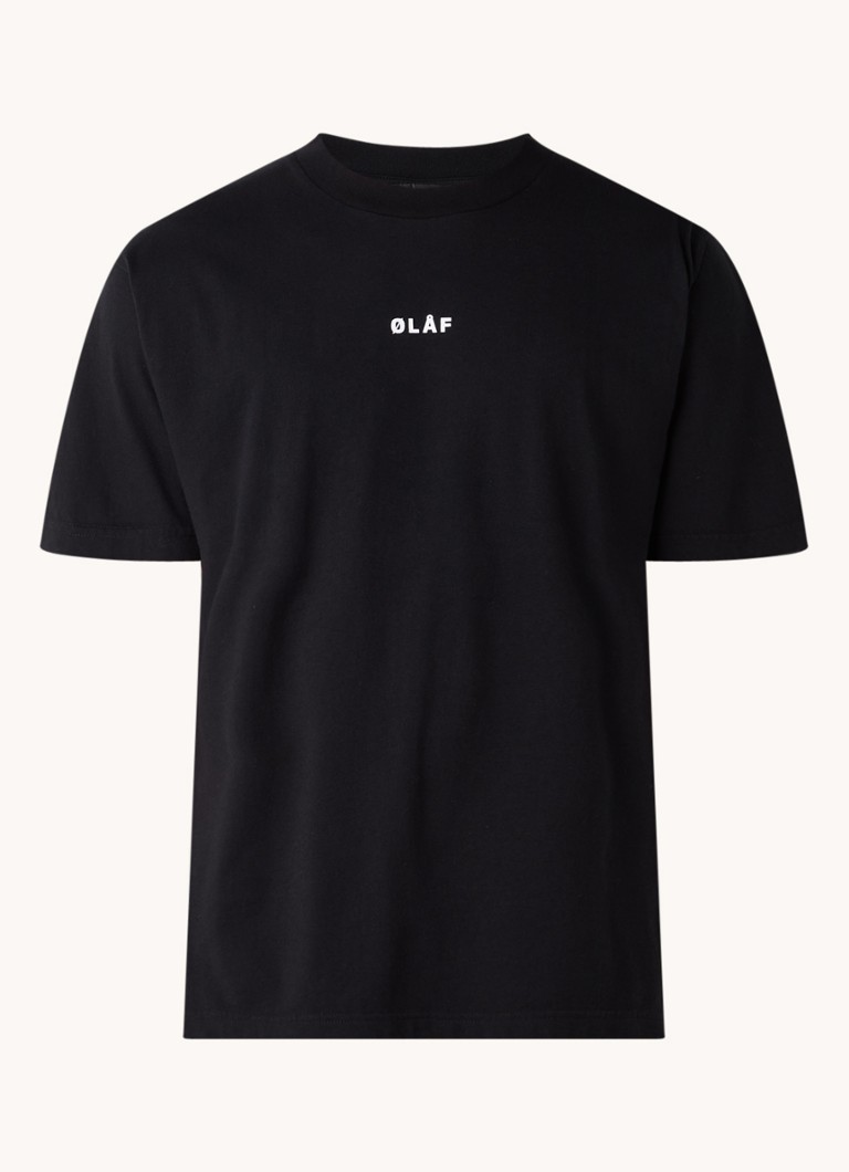 OLAF Heren Block T-shirt van katoen met logo in de kleur Zwart, maat: S