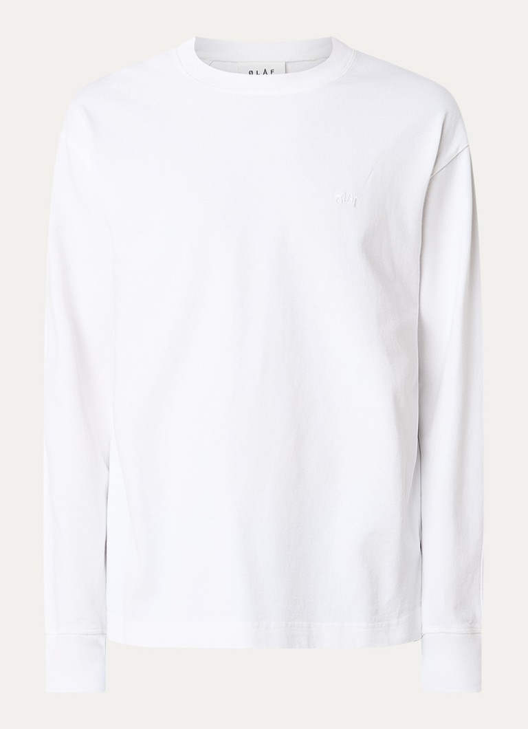OLAF Heren Signature longsleeve met logoborduring in de kleur Gebroken wit, maat: XS