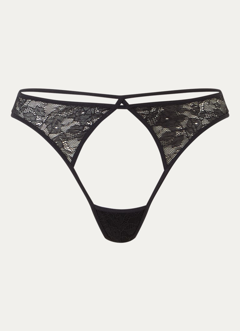 Marlies Dekkers Dames Cypher string van kant met opengewerkt dessin in de kleur Zwart