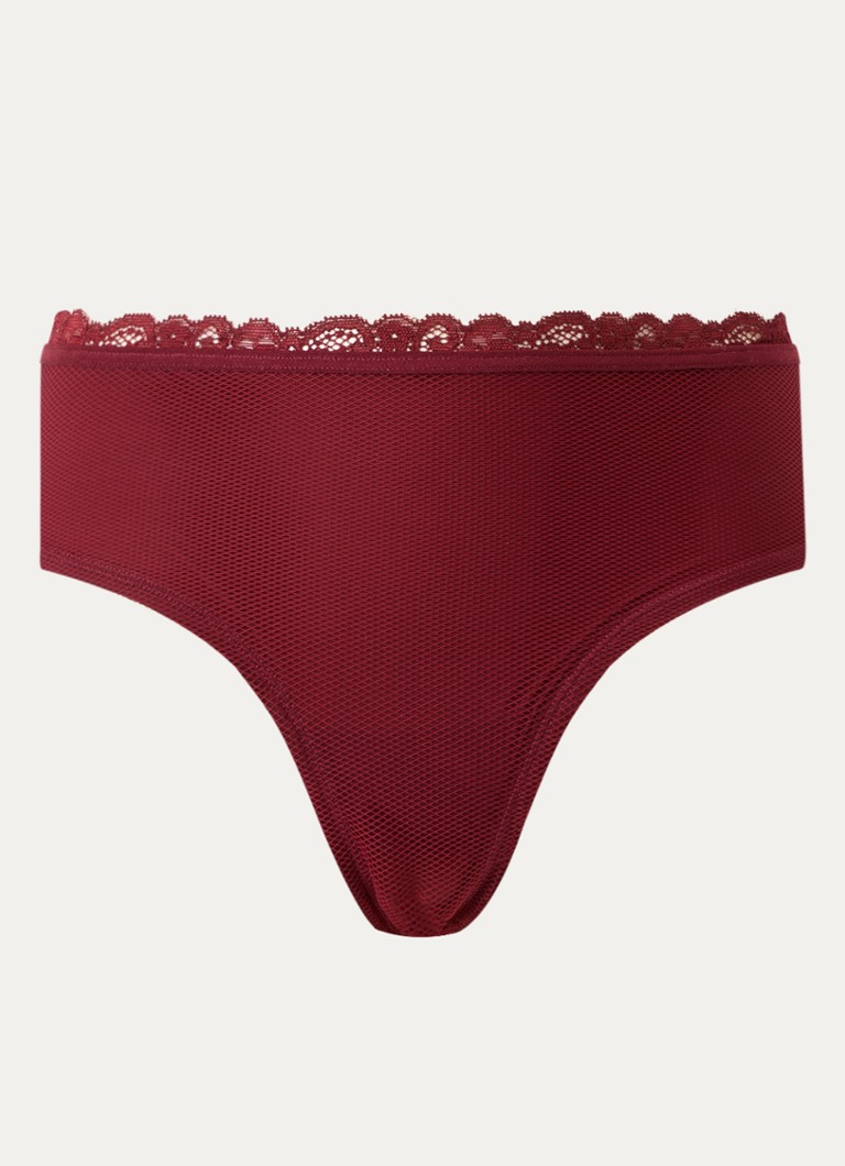 Marlies Dekkers Dames Slip met overlay van mesh in de kleur Bordeauxrood