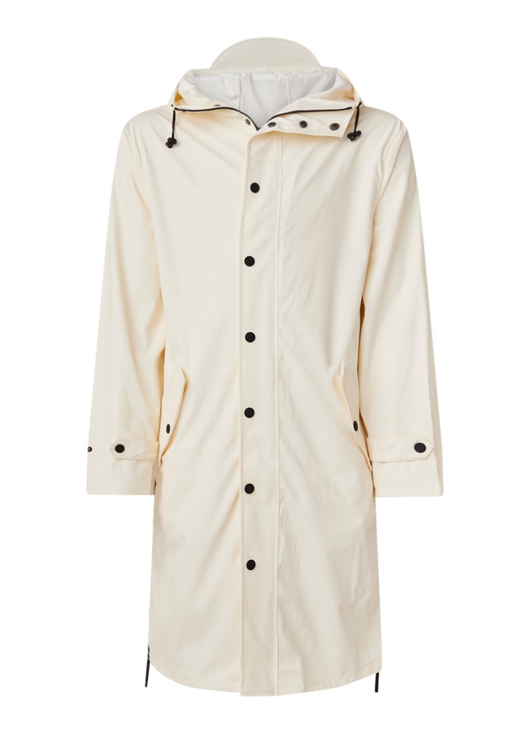 Maium Heren Longline regenjas met capuchon - unisex in de kleur Gebroken wit, maat: L