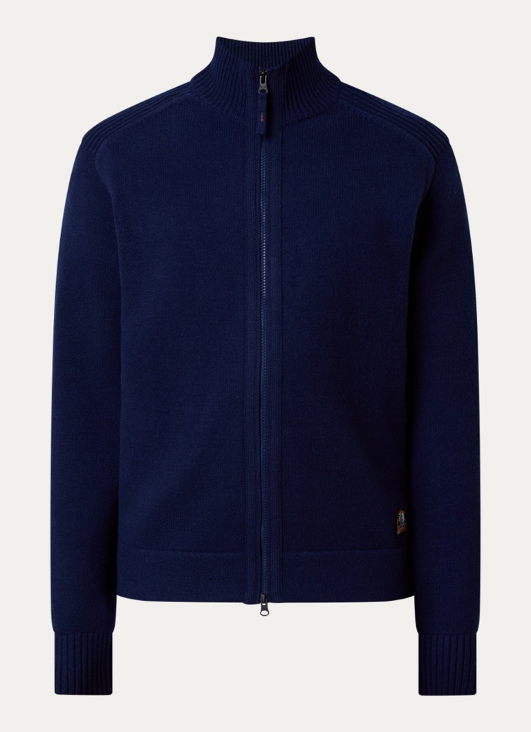 Parajumpers Heren Levico fijngebreid vest in wolblend met col in de kleur Donkerblauw, maat: XL
