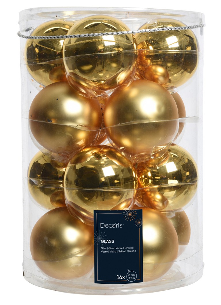 Decoris Kerstbal 8 cm set van 16 Goud - Deal