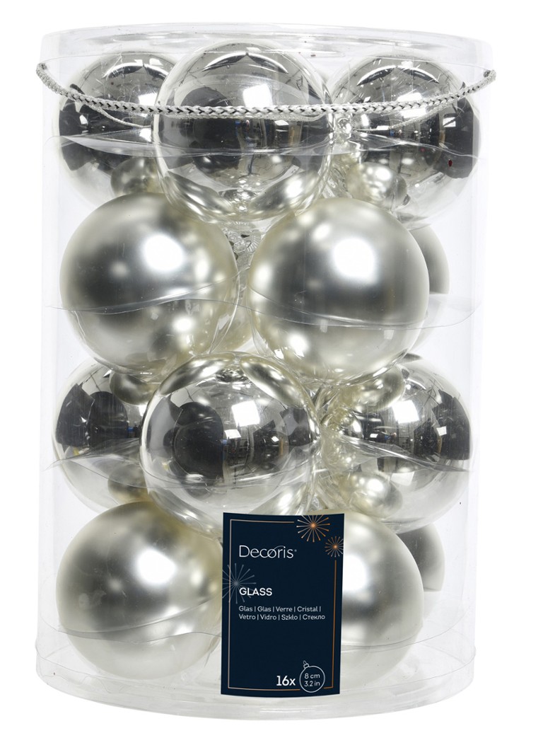 Decoris Kerstbal 8 cm set van 16 Zilver - Deal
