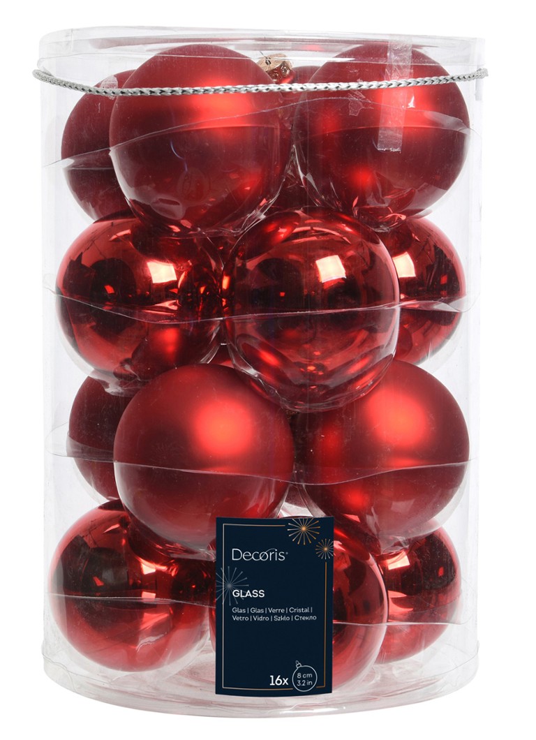 Decoris Kerstbal 8 cm set van 16 Rood - Deal