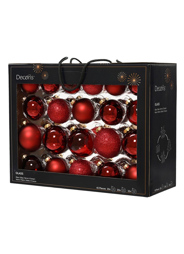 Decoris Kerstbal 7 cm set van 42 Donkerrood - Deal