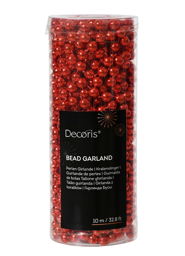 Decoris Kralen kerstslinger 10 meter Rood - Deal
