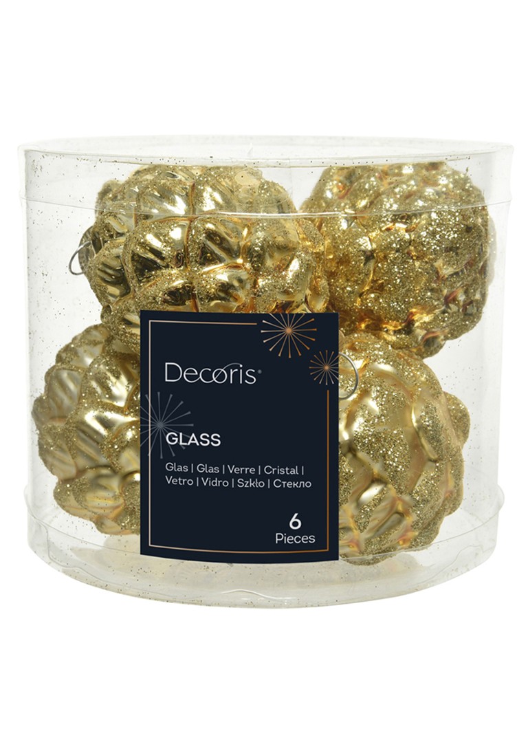 Decoris Dennenappel kersthanger 7 cm set van 6 Goud - Deal