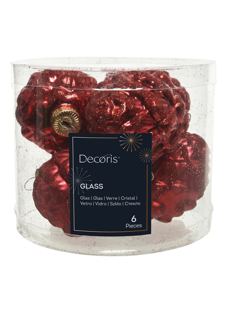 Decoris Dennenappel kersthanger 7 cm set van 6 Donkerrood - Deal