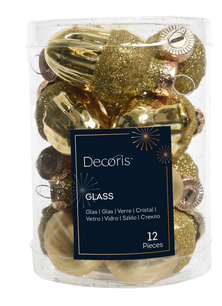 Decoris Eikel kersthanger 4 cm set van 12 Goud - Deal