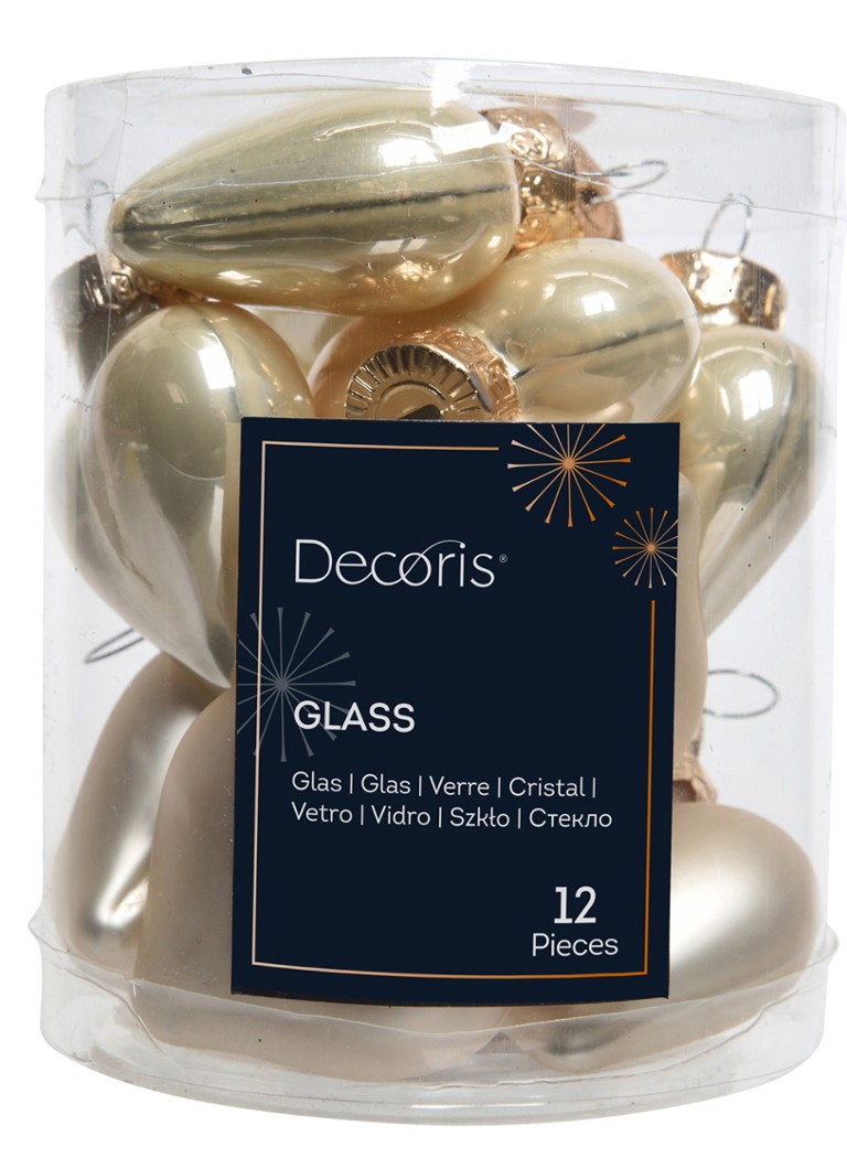 Decoris Hartjes kerstbal set van 12 Parelmoer - Deal