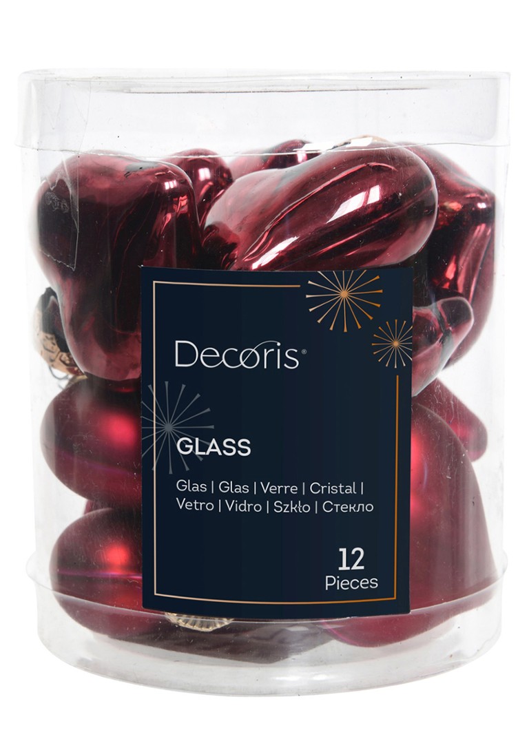 Decoris Hart kersthanger 4 cm set van 12 Bordeauxrood - Deal