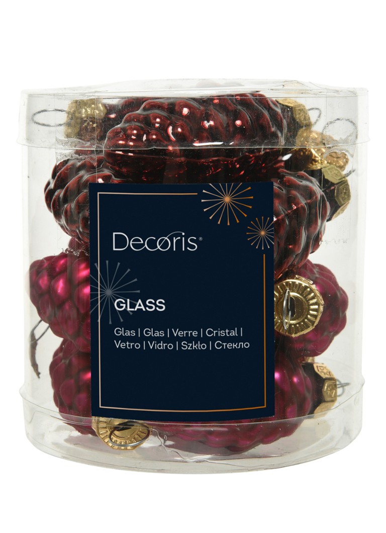 Decoris Dennenappel kerstbal 6 cm set van 12 Bordeauxrood - Deal
