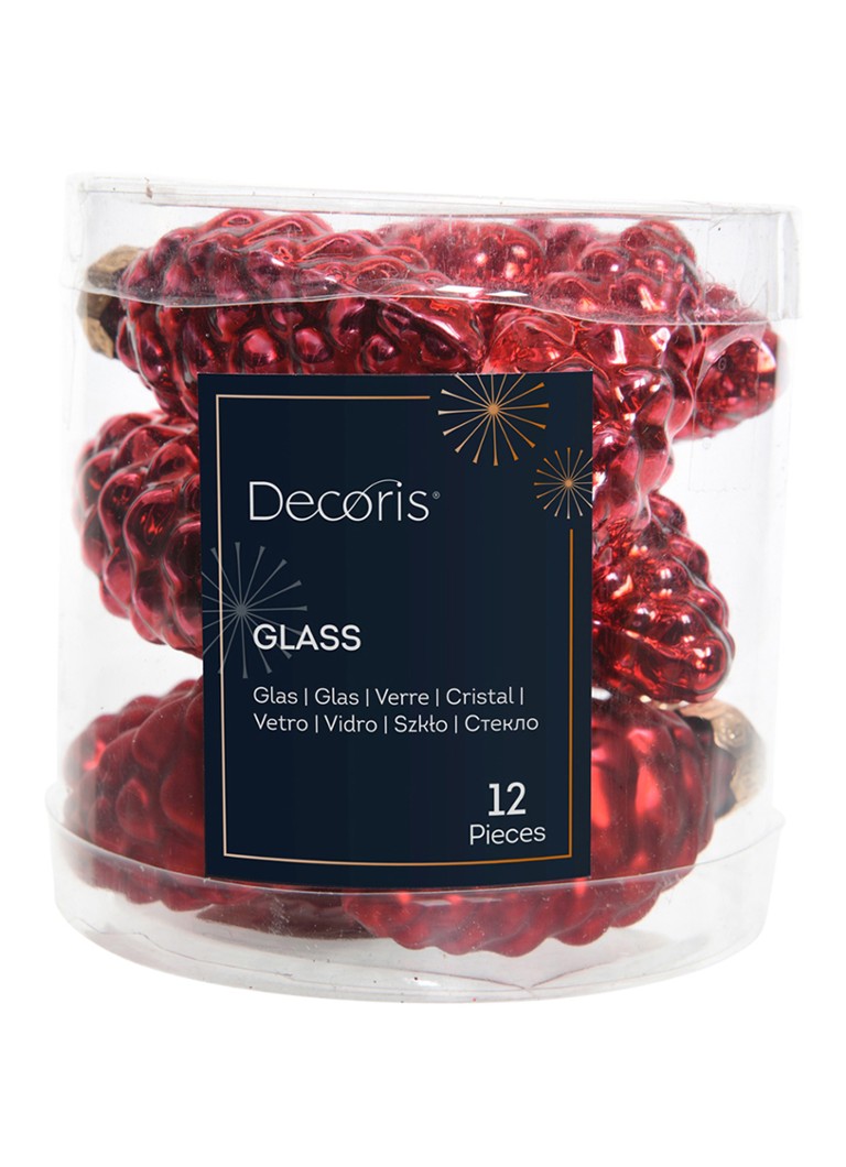 Decoris Dennenappel kersthanger 6 cm set van 12 Rood - Deal