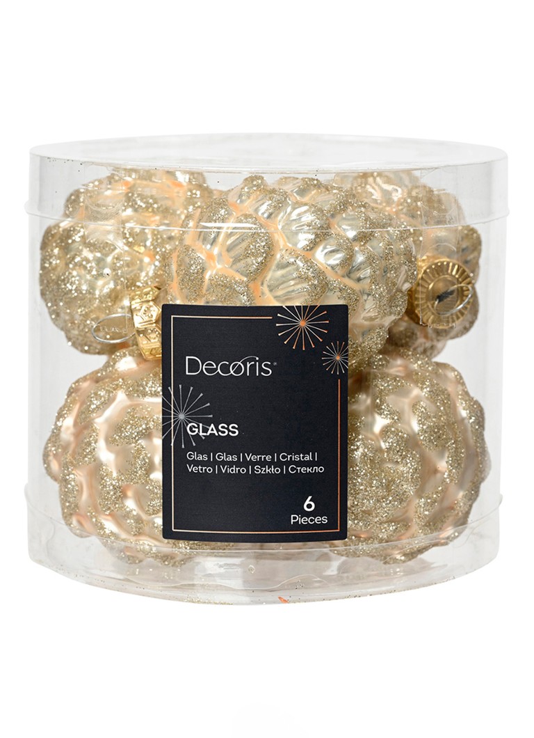 Decoris Dennenappel kersthanger 7 cm set van 6 Goud - Deal