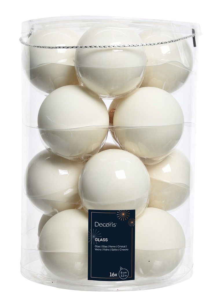 Decoris Kerstbal 8 cm set van 16 Wit - Deal