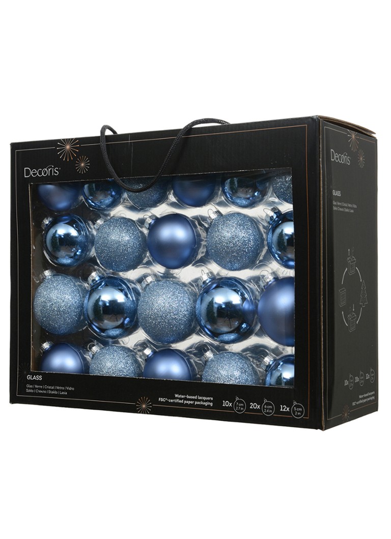 Decoris Kerstbal 7 cm set van 42 Blauw - Deal