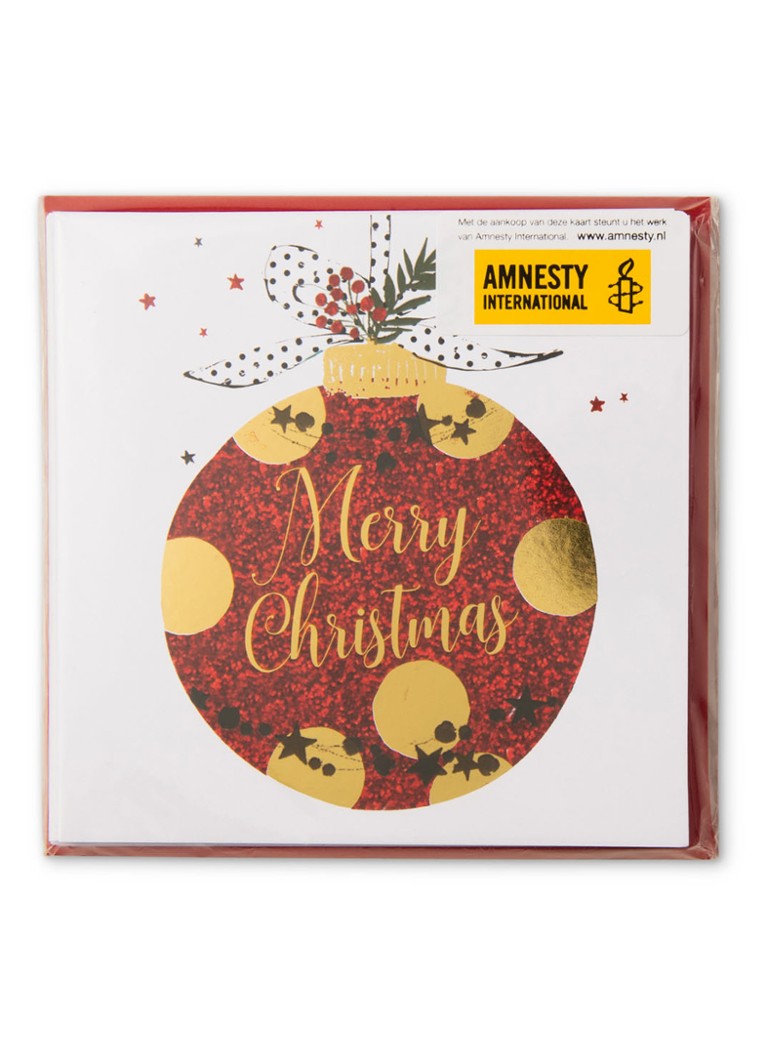 MAP Publishing Amnesty International, Kerstbal Merry Christmas - 1 design - Kerstkaart met envelop set van 8 Steenrood - Deal