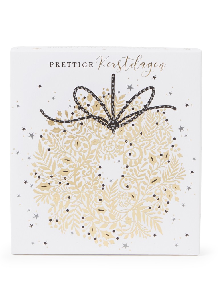 Art Group Gouden krans op wit kerstkaart - 1 design - set van 8 inclusief enveloppen Goud - Deal