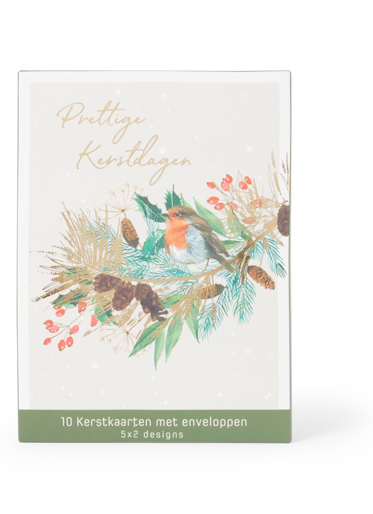 Art Group Vogels op tak kerstkaart - 2 designs - set van 10 inclusief enveloppen Groen - Deal