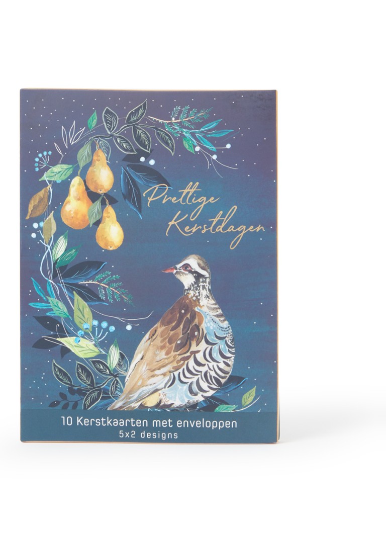 Art Group Vogels met peren kerstkaart - 2 designs - set van 10 inclusief enveloppen Abrikoos - Deal