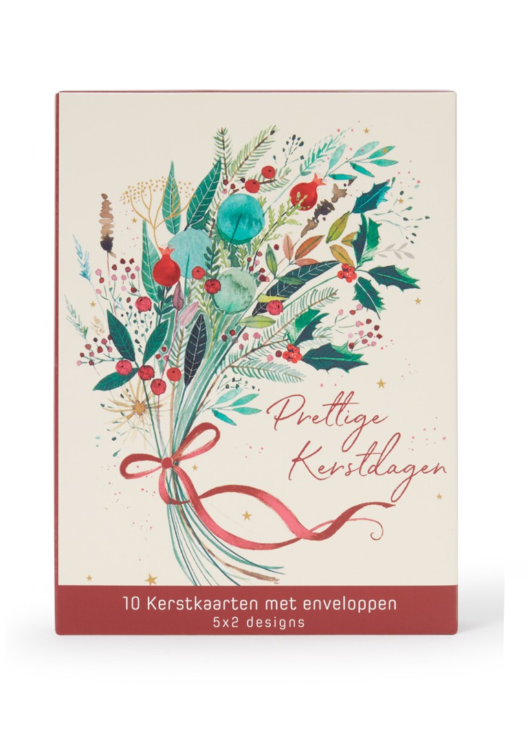 Art Group Bos met takken en krans kerstkaart - 2 designs - set van 10 inclusief enveloppen Bordeauxrood - Deal