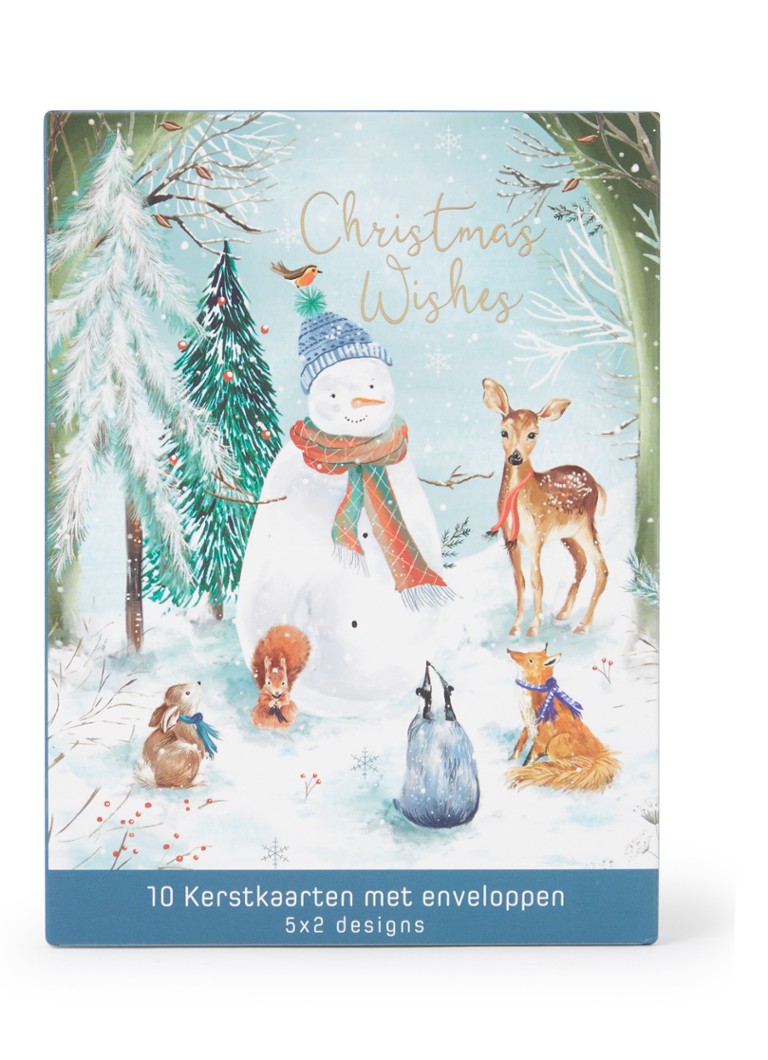 Art Group Diertjes in het bos kerstkaart - 2 designs - set van 10 inclusief enveloppen Blauw - Deal