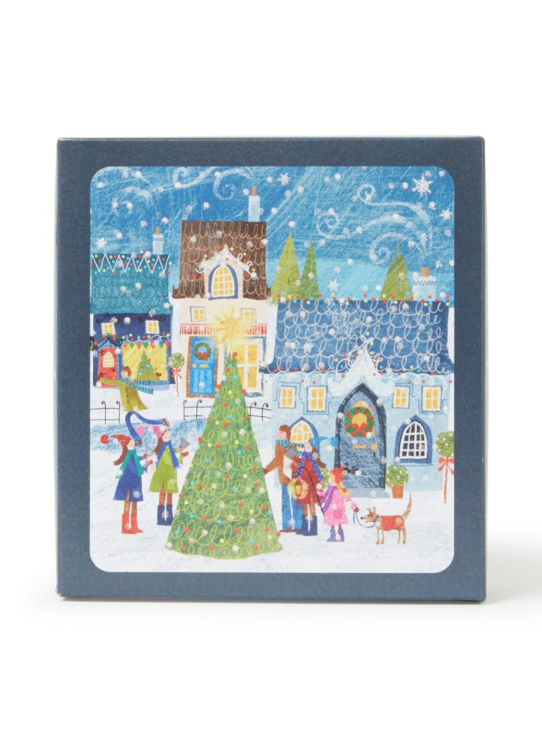 Art Group Rond de kerstboom kerstkaart - 1 design - set van 8 inclusief enveloppen Blauw - Deal