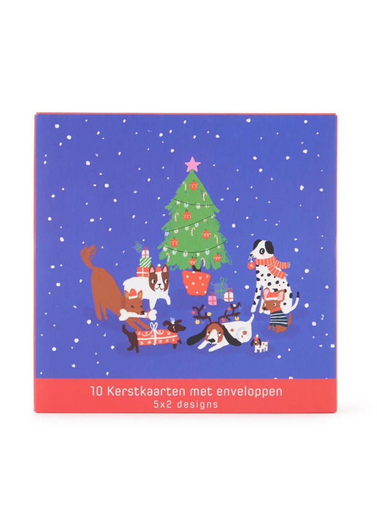 Art Group Honden bij de kerstboom kerstkaart - 2 designs - set van 10 inclusief enveloppen Multicolor - Deal