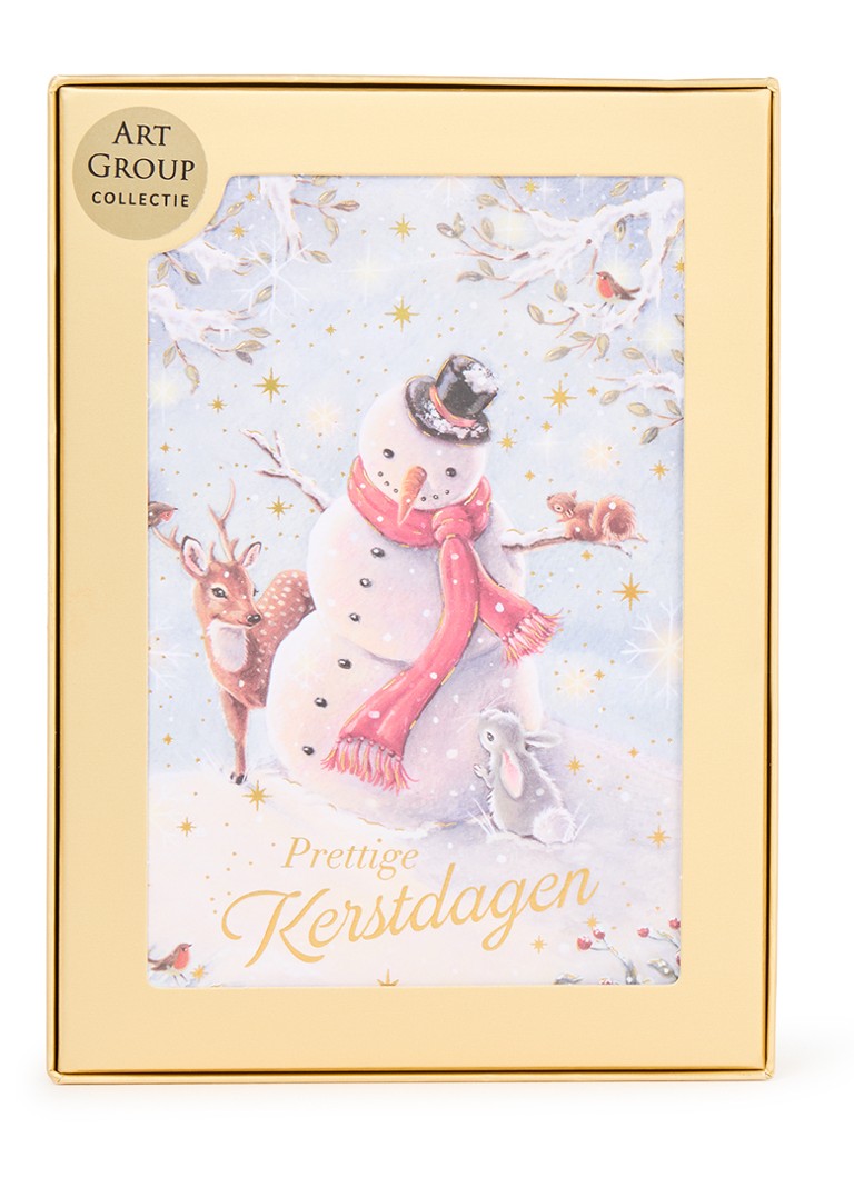 Art Group Sneeuwpop met dieren - 1 design - luxe kerstkaart met envelop - set van 8 Multicolor - Deal