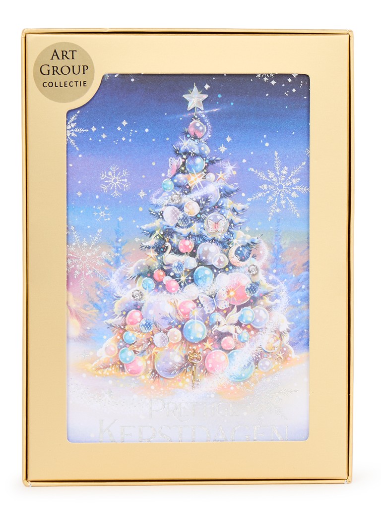 Art Group Versierde kerstboom - 1 design - luxe kerstkaart met envelop - set van 8 Donkerblauw - Deal