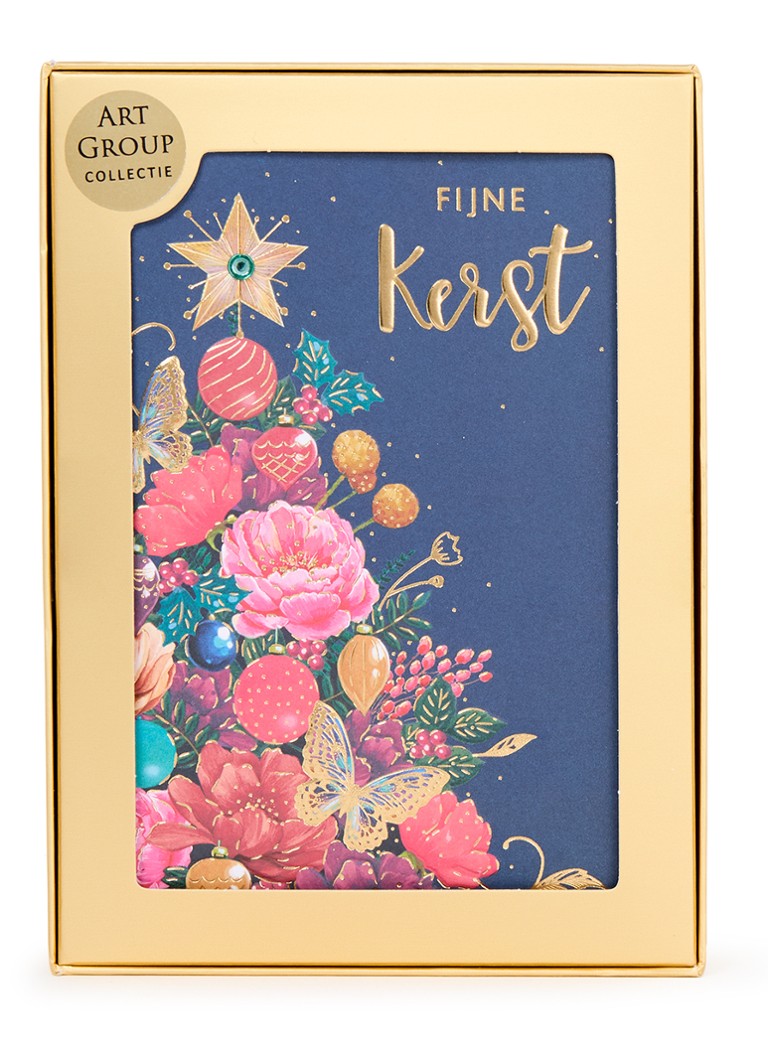 Art Group Kerstboom met vlinders - 1 design - luxe kerstkaart met envelop - set van 8 Donkerblauw - Deal
