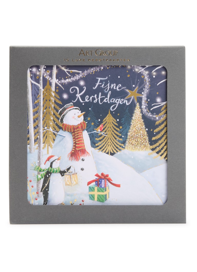 Art Group Pinguïn en Sneeuwpop kerstkaart - set van 10 inclusief enveloppen Multicolor - Deal