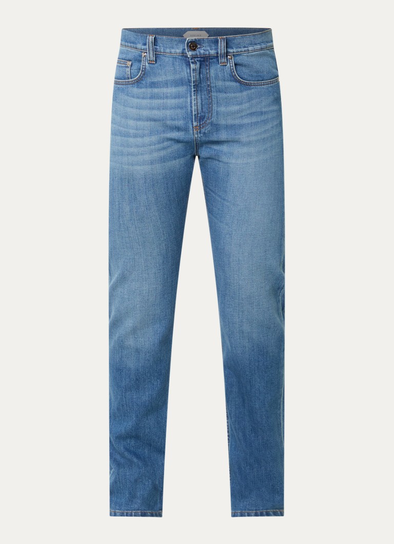 Versace Heren Straight leg jeans met lichte wassing in de kleur Indigo, maat: 34