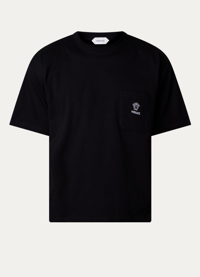 Versace Heren T-shirt met logoborduring in de kleur Zwart, maat: L