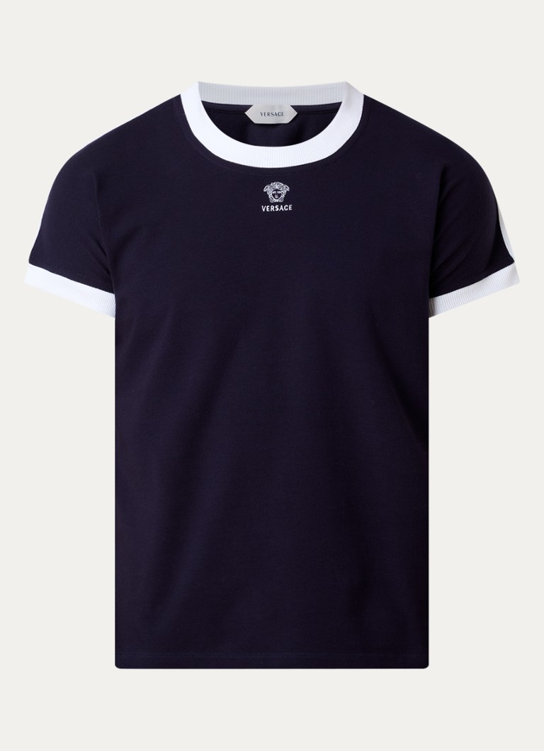 Versace Heren Medusa T-shirt met logoborduring in de kleur Donkerblauw, maat: XL