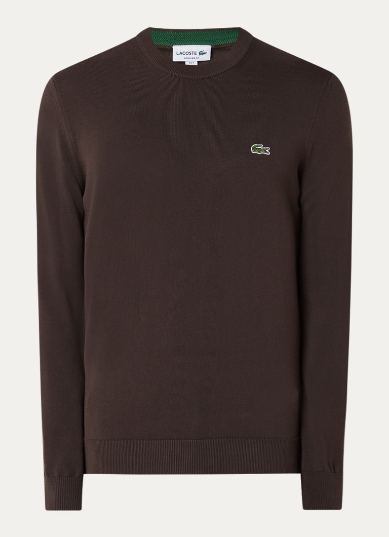 Lacoste Heren Fijngebreide pullover met logo in de kleur Donkerbruin, maat: S