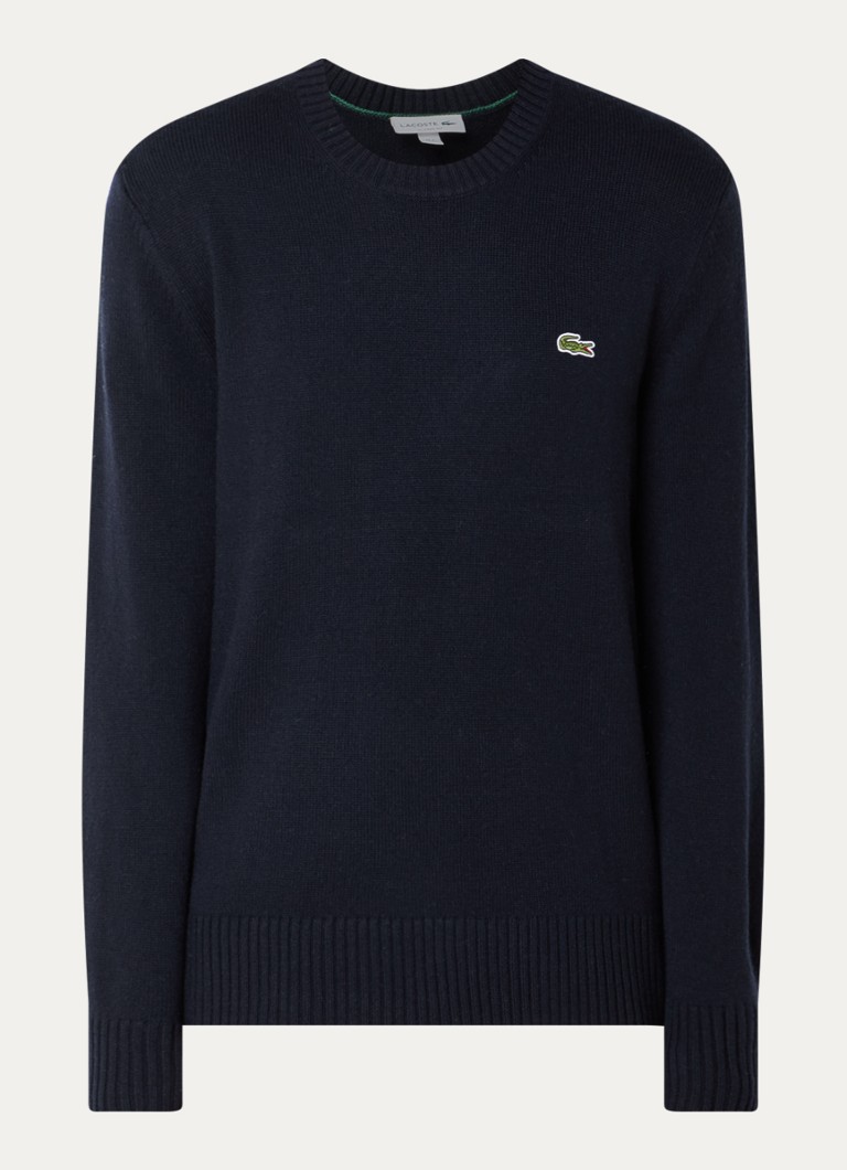 Lacoste Heren Fijngebreide trui van wol in de kleur Donkerblauw, maat: S