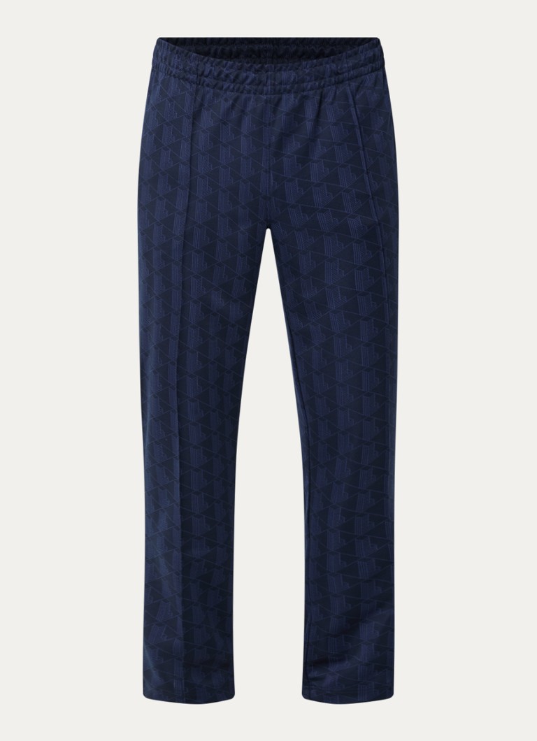 Lacoste Heren Tonal straight fit broek met logoprint in de kleur Donkerblauw, maat: S
