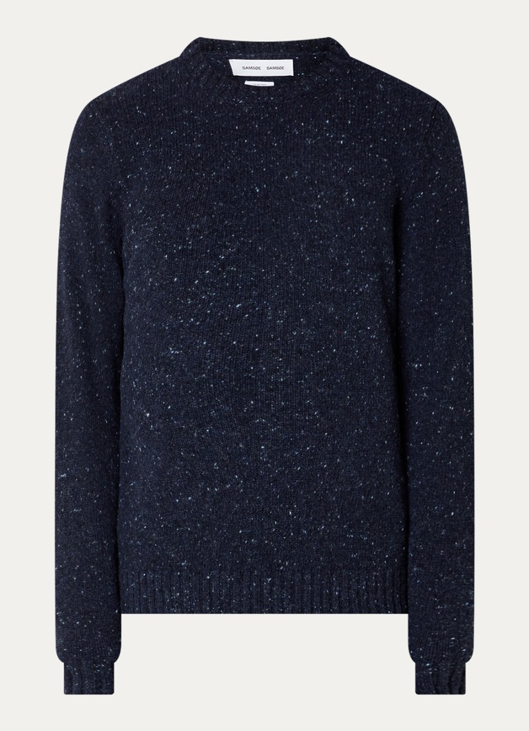 SAMSØE SAMSØE Heren Nataniel grofgebreide pullover in wolblend in de kleur Donkerblauw, maat: L