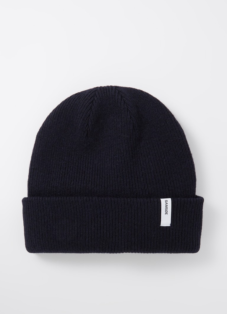 SAMSØE SAMSØE Heren The Beanie fijngebreide muts in wolblend in de kleur Indigo, maat: One Size