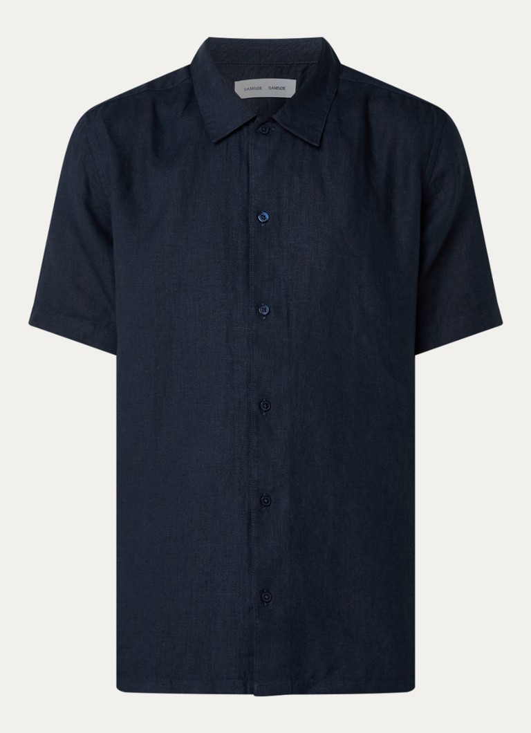 SAMSØE SAMSØE Heren Saavan overhemd van linnen in de kleur Donkerblauw, maat: XXL