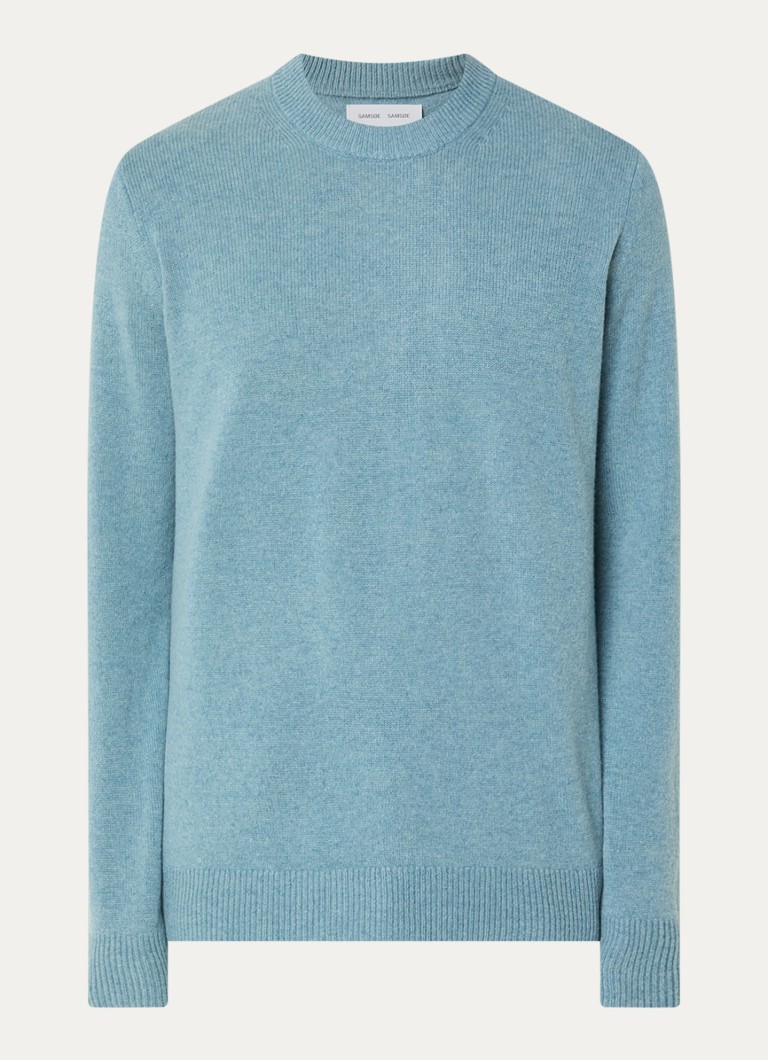 SAMSØE SAMSØE Heren Isak fijngebreide pullover van merino wol in de kleur Staalblauw, maat: M