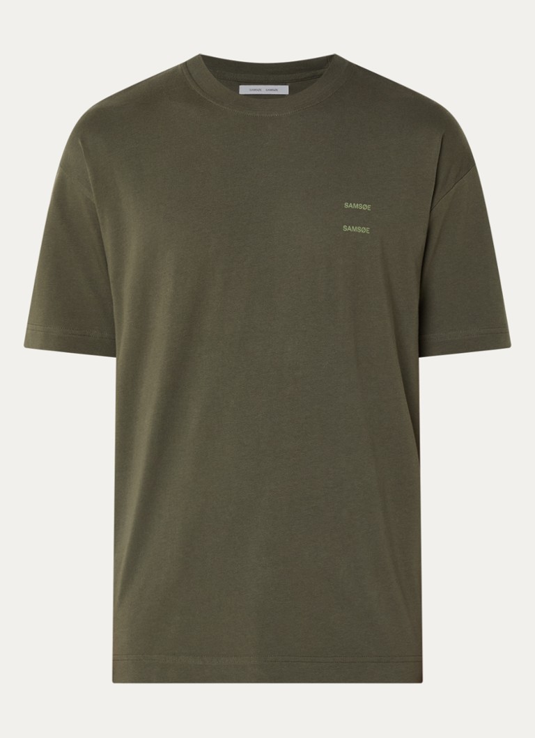 SAMSØE SAMSØE Heren Joel T-shirt met logo in de kleur Legergroen, maat: S